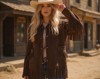 Leather Fringe Cowgirl Jacket: Bone Bead Detail, Western Boho Style