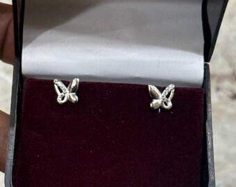 Sterling Silver Butterfly Stud Earrings: Cubic Zirconia Dainty Jewelry