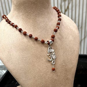Collar Shiva Rudraksha Mala de plata de ley: colgante Trishul Damru