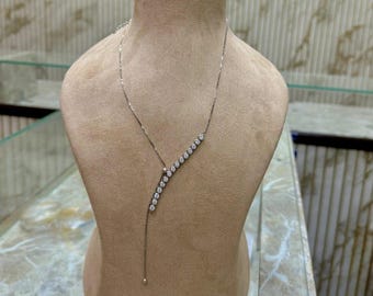 Sterling Silver Y Lariat Necklace: Simulated Diamond Drop, Elegant Bridal Jewelry