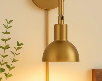 Modern Wall Sconce: Adjustable Brass or Black Plug-In Bedside Lamp