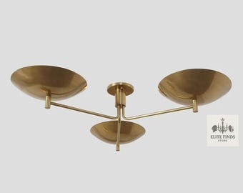 Moderner Messing Kronleuchter: Mid-Century 3-flammige Deckenleuchte