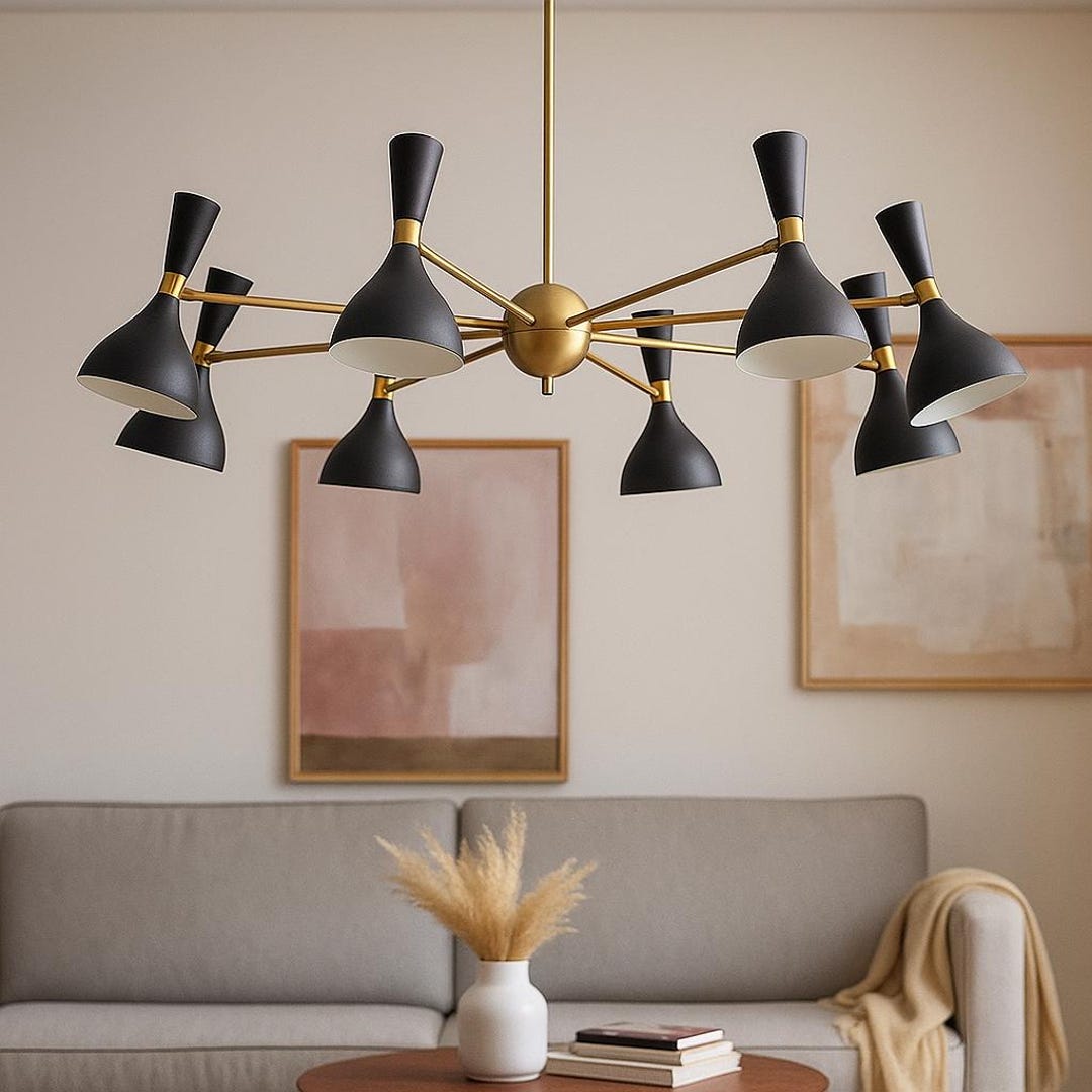 Mid Century Modern Sputnik Chandelier: 8-light Brass & Black Pendant - Etsy