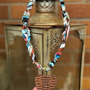 Boho Multicolored Silk Scarf Necklace, large heart pendant