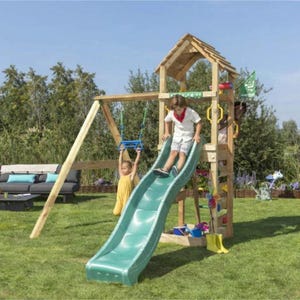 Wooden Outdoor Playset with Slide & Swing | Backyard Playground for Kids,Climbing Frame,Tower with Sandbox
