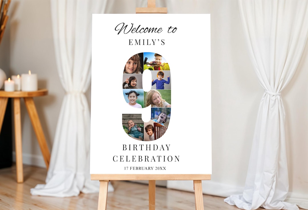 Number 9 Birthday Photo Collage TEMPLATE for Boy or Girl, Personalized ...