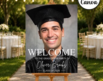 Personalized Graduation Welcome Sign Template, Editable Canva Photo Graduation Poster, Class of 2026 Boy Grad Welcome Board,Digital Download