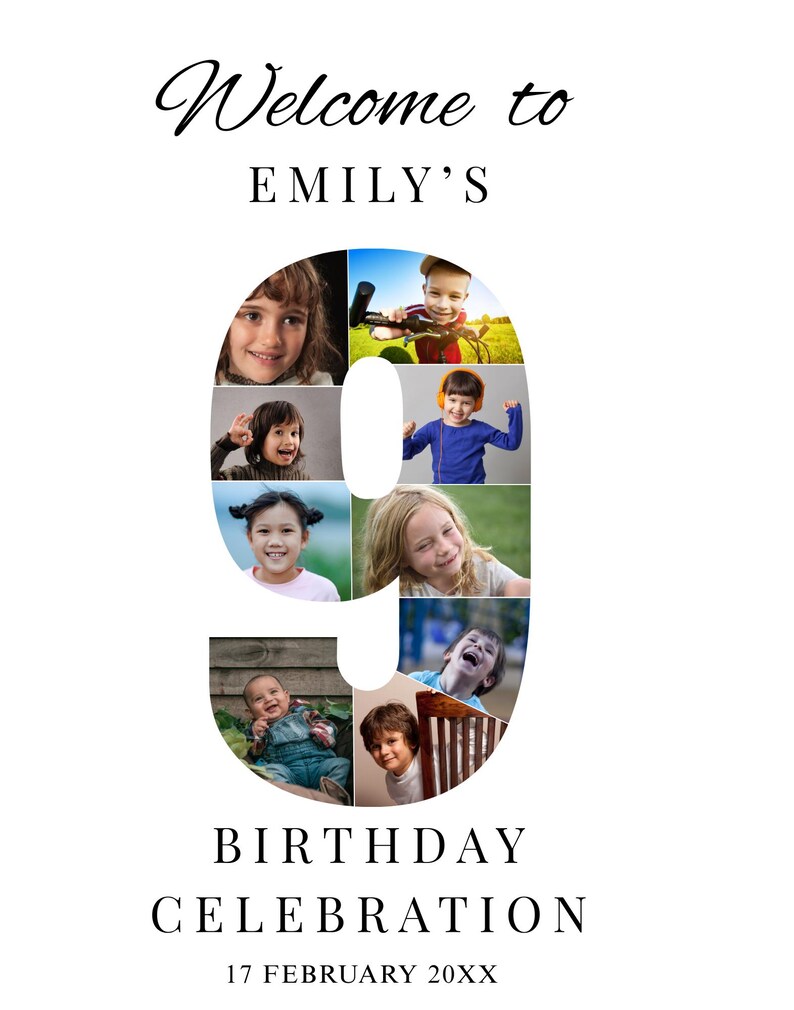 Number 9 Birthday Photo Collage TEMPLATE for Boy or Girl, Personalized ...