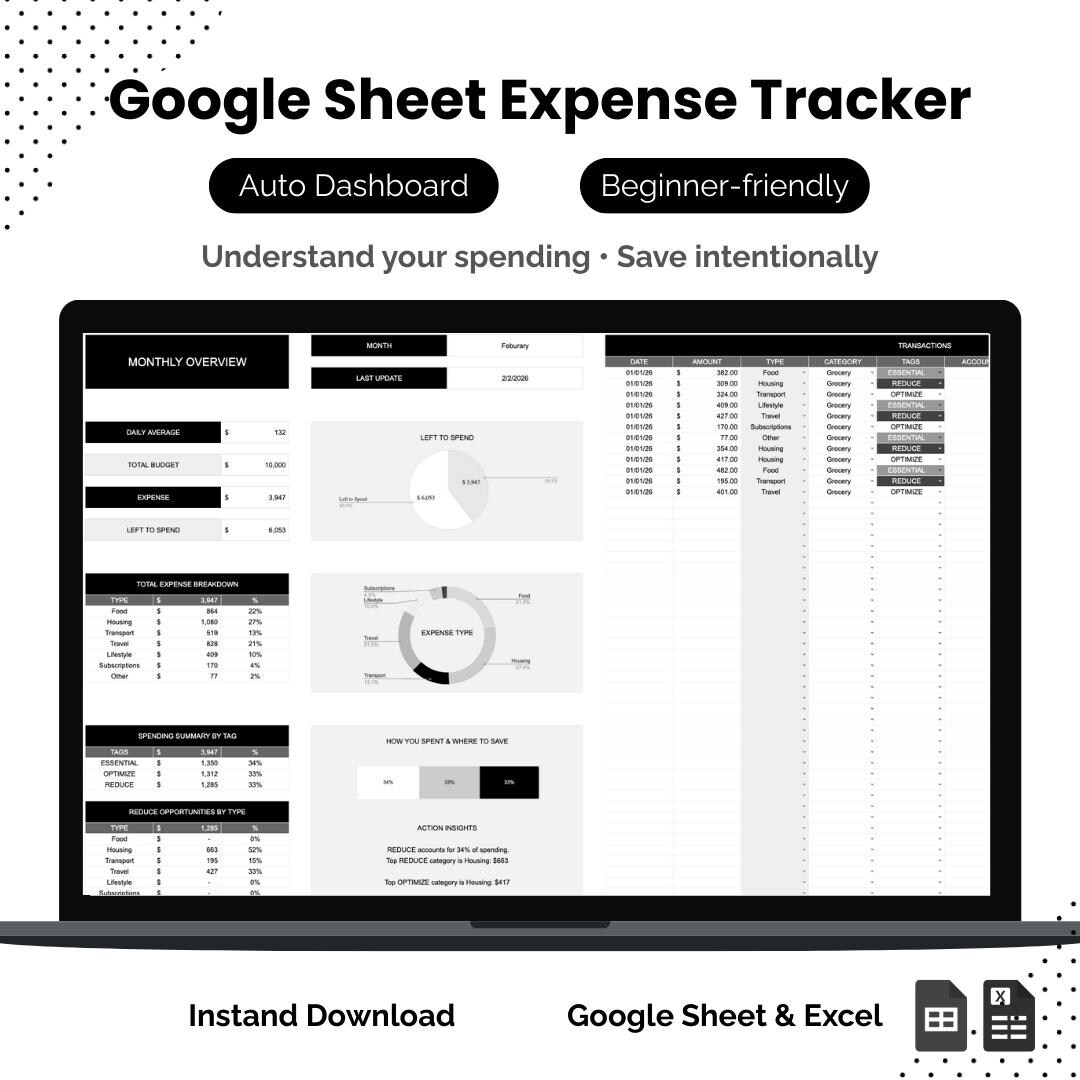 Google Sheets Expense Tracker | Simple Budget Tracker | Minimalist ...