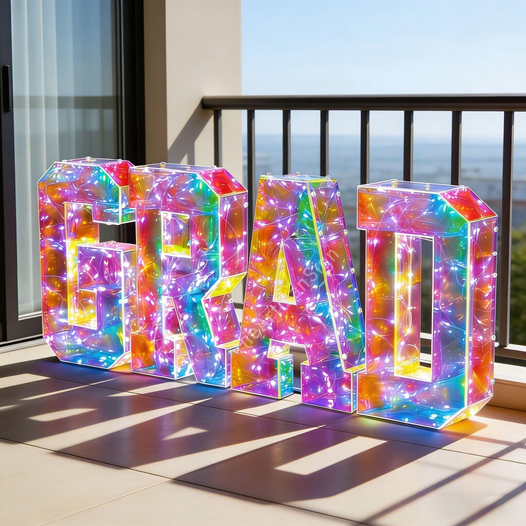 Graduation Marquee Letters GRAD Party Iridescent Glow Marquee Letters, Light up Sign for ...