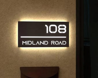 Modern LED Address Sign | Illuminated House Numbers Plaque |Automatic Dusk-to-Dawn Lighting Weatherproof Home Identification Outdoor Display