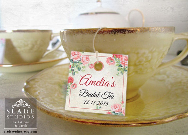 Pink Floral Tea bag Tags. Personalised tea bag tags for Bridal Etsy