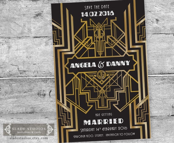 great gatsby 1920s art deco save the date card printable art