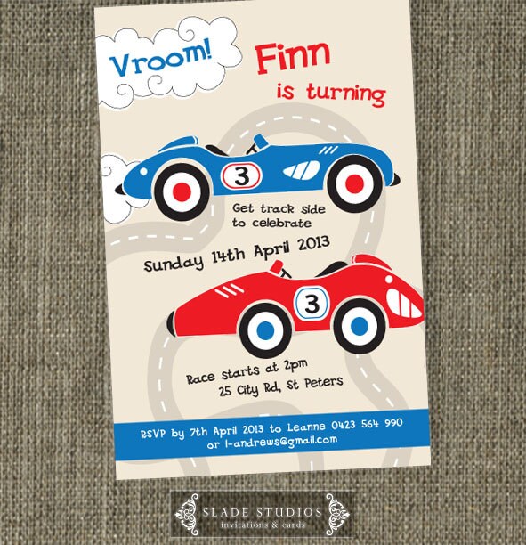 Vintage Race Car Party birthday invitation. Printable. Etsy