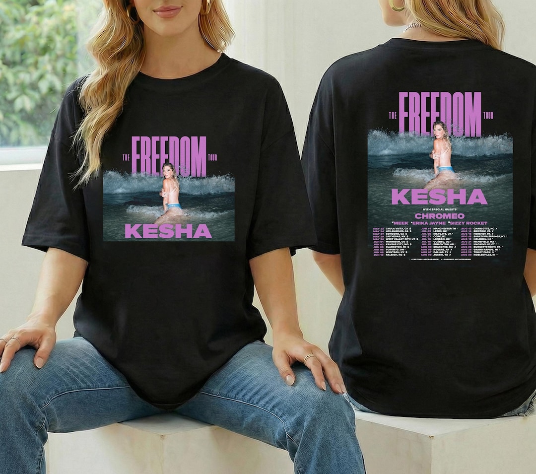 kesha purple dress t shirt Kesha 2 Sides The Freedom Tour 2026 Black Cotton S to 5XL Concert Shirt ZL649