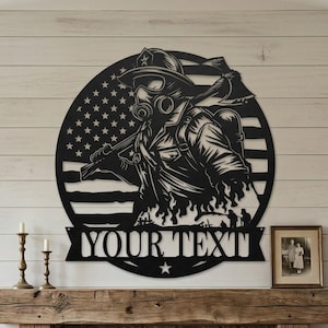 Firefighter Gifts for Him, Metal Wall Sculpture, Patriotic Wall Art Decor, Personalized Birthday Gift for Dad