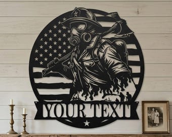 Firefighter Gifts for Him, Metal Wall Sculpture, Patriotic Wall Art Decor, Personalized Birthday Gift for Dad