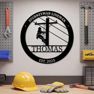 Custom Lineman Sign, Personalized Electrician Art, Professional Metal Decor, Workshop Plaque, Job Gift
