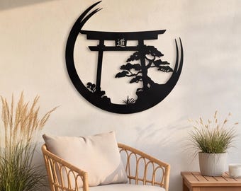 Japanese Metal Art, Torii Gate Metal Wall Sign, Bonsai Tree Wall Decor, Japanese Wall Art , Tori Gate Metal Sign