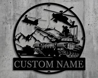 Enseigne métallique personnalisée pour char, oeuvre d'art murale hélicoptère militaire, décoration personnalisée des cavernes pour homme tactique, plaque militaire, cadeau d'ancien combattant, oeuvre d'art sur machine de guerre