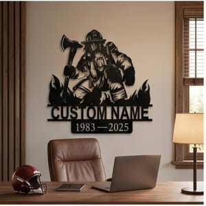 Custom Name Firefighter Metal Wall Art, Personalized Fire Department Sign, Firefighter Memorial Gift, Fireman Retirement Decor