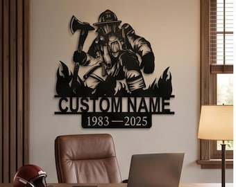 Custom Name Firefighter Metal Wall Art, Personalized Fire Department Sign, Firefighter Memorial Gift, Fireman Retirement Decor