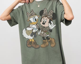 Retro Comfort Colors® Minnie Daisy Safari Leopard Shirt, Animal Kingdom Leopard Besties Tee, Lets Get Wild WDW Matching Family Trip 2026 Tee
