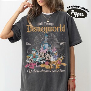 Comfort Colors® Retro Mickey And Friends Disneyworld Shirt, Disneyworld Est 1971 Shirt, Disney Family Vacation 2026 Tee, Walt Disney World Pepper/Dark Heather