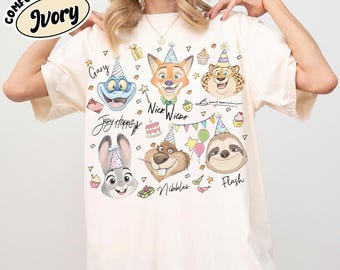 Vintage Disney Zootopia 2 Birthday Shirt, Disney Judy Hopps Nick Wilde Gary De'Snake Birthday Gift Tee, Disneyland Matching Family Trip Tees
