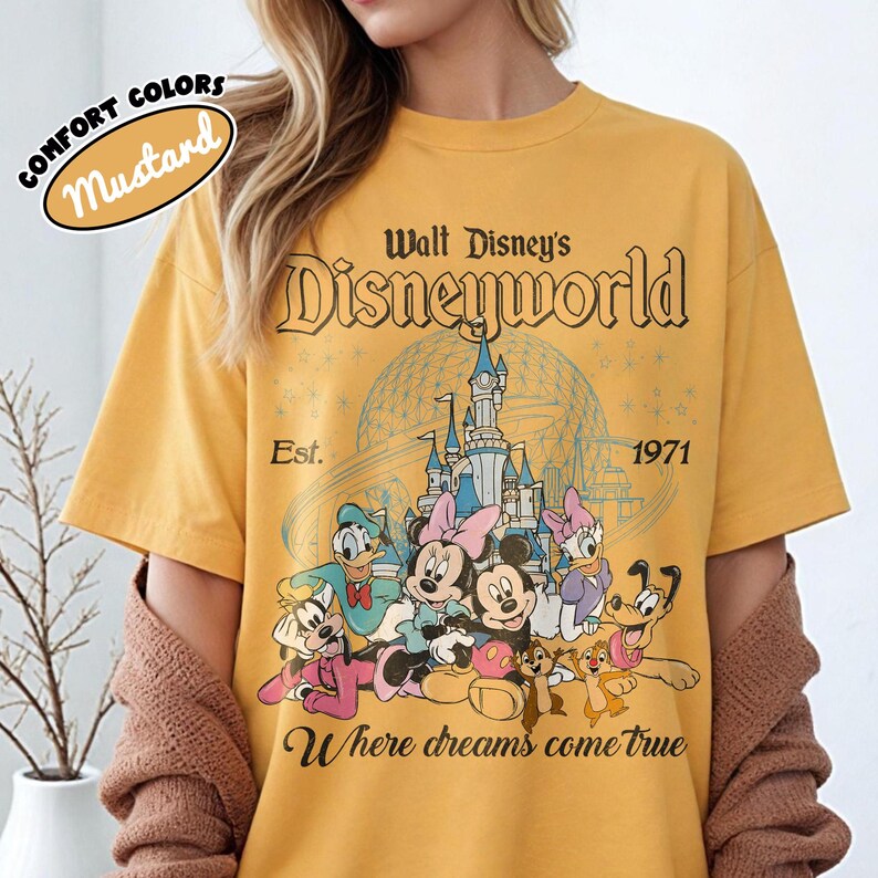 Comfort Colors® Retro Mickey And Friends Disneyworld Shirt, Disneyworld Est 1971 Shirt, Disney Family Vacation 2026 Tee, Walt Disney World Mustard