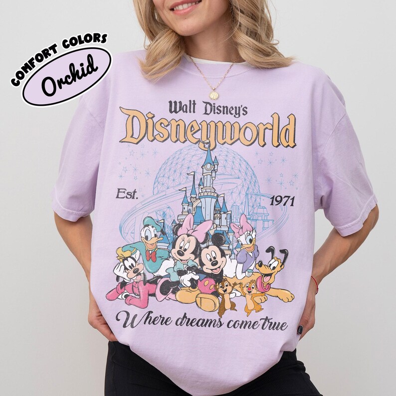 Comfort Colors® Retro Mickey And Friends Disneyworld Shirt, Disneyworld Est 1971 Shirt, Disney Family Vacation 2026 Tee, Walt Disney World Orchid