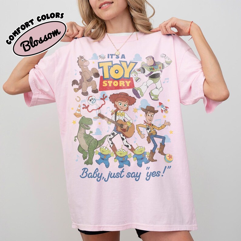 Vintage It’s A Toy Story Comfort Colors Shirt, Baby Just Say Yes Tee, Western Jessie T-Shirt, Disney Toy Story 5 Shirt, TS, Tay Story Shirt Blossom/Light Pink