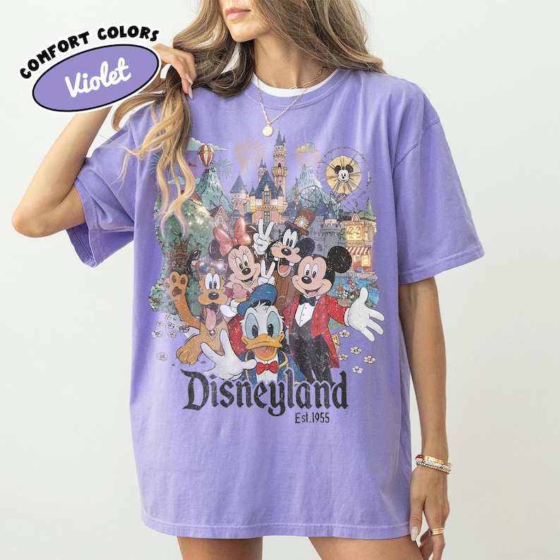 Comfort Color Vintage Disneyland California Shirt, Mickey and Friends Tee, Disney Trip Family Shirt, Disneyland Family Vacation Shirt Violet/Purple