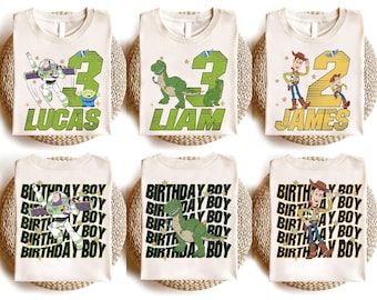 Camiseta personalizada de cumpleaños de Toy Story, camiseta a juego personalizada de Woody y Buzz de Disney para la familia, camiseta del equipo de cumpleaños de Disneyland, regalo para niño o niña que cumple años.