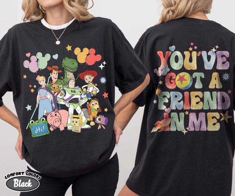 Retro Comfort Colors Toy Story Shirt, You've Got A Friend In Me Tee, Woody and Buzz Lightyear Shirt, Disney Matching Family Vacation Shirt Black