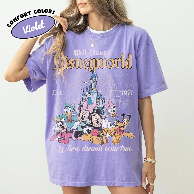 Comfort Colors® Retro Mickey And Friends Disneyworld Shirt, Disneyworld Est 1971 Shirt, Disney Family Vacation 2026 Tee, Walt Disney World Violet/Purple