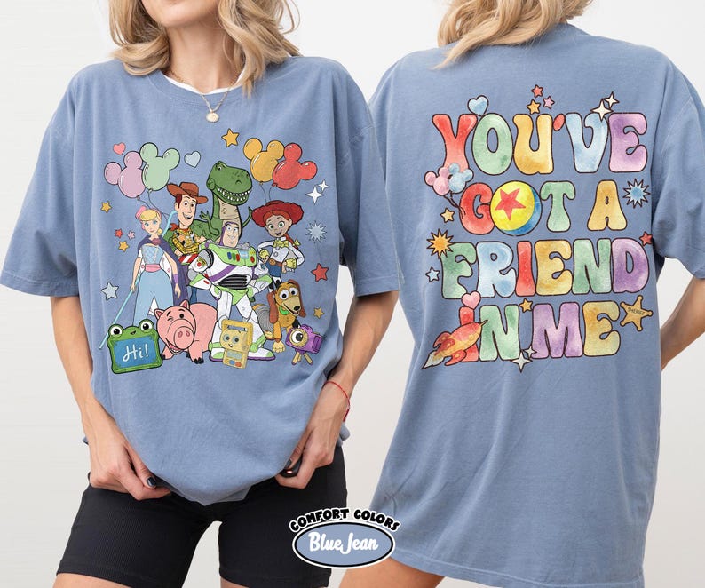 Retro Comfort Colors Toy Story Shirt, You've Got A Friend In Me Tee, Woody and Buzz Lightyear Shirt, Disney Matching Family Vacation Shirt Blue Jean/Caronila
