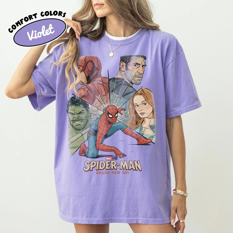 Retro Spider-Man Brand New Day Comfort Color Shirt, Vintage Tom Holland MCU Avengers Tee, Marvel Comic Superhero Fan Gift, Brand New Day tee Violet/Purple