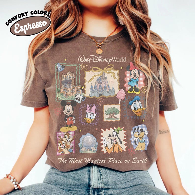 Comfort Colors Vintage Mickey Disneyworld Shirt, Retro Mickey And Friends Tee, Walt Disney World Family Vacation Tee, Disney Trip 2026 Shirt Espresso/Chocolate