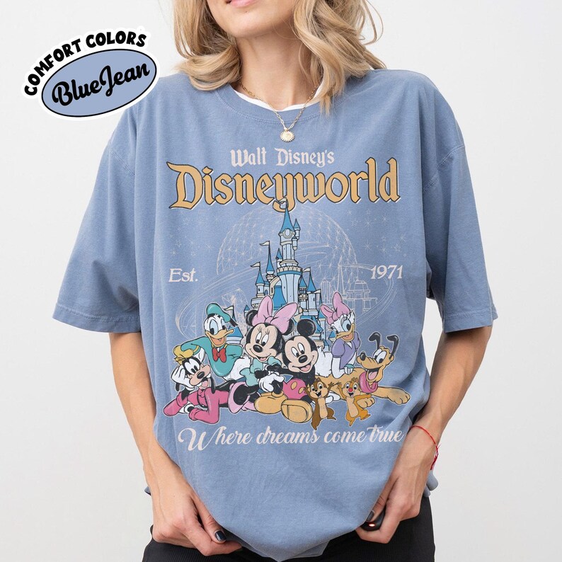 Comfort Colors® Retro Mickey And Friends Disneyworld Shirt, Disneyworld Est 1971 Shirt, Disney Family Vacation 2026 Tee, Walt Disney World Blue Jean/Caronila