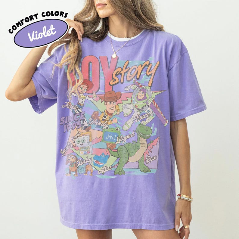 Vintage Toy Story 5 Comfort Colors Shirt, Woody Buzz Jessie Rex Tee, You've Got A Friend In Me, Disney Pixar Fest, Disney Family Trip Shirts Violet/Purple