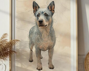 Blue Heeler Portrait, Australian Cattle Dog Art, Watercolor Sketch (Digital Download)