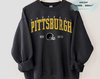 Felpa con cappuccio e scritta "Pittsburgh Football", maglietta con cappuccio e scritta "Pittsburgh Football", stile retrò anni '90, unisex, girocollo, maglietta grafica, regalo per gli appassionati di football.
