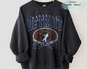 Vintage Detroit Baseball Sweatshirt, Retro Tiger Graphic Crewneck, Unisex City Sport Pullover Gift