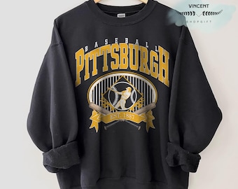 Pittsburgh Baseball Vintage Retro Sweatshirt, Unisex Pirate Sleeve Print Crewneck, Throwback Style Sweatshirt, Gift for Baseball Fans