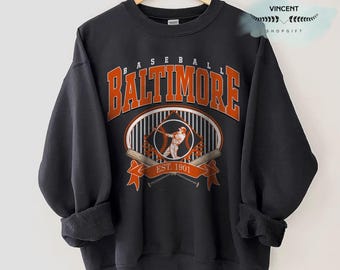 Felpa girocollo da baseball di Baltimora, maglietta da baseball di Baltimora, felpa girocollo da baseball vintage, maglietta da baseball di Baltimora, maglietta da baseball personalizzata