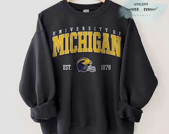 Sweat-shirt de football de l'Université du Michigan, chemise de fan de sport rétro, t-shirt cadeau le jour du match, sweat-shirt mascotte du Michigan, chemise de fan de football du Michigan