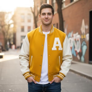 Varsity Jacket Wool Body & Leather Sleeves, Custom Embroidered Letterman Style