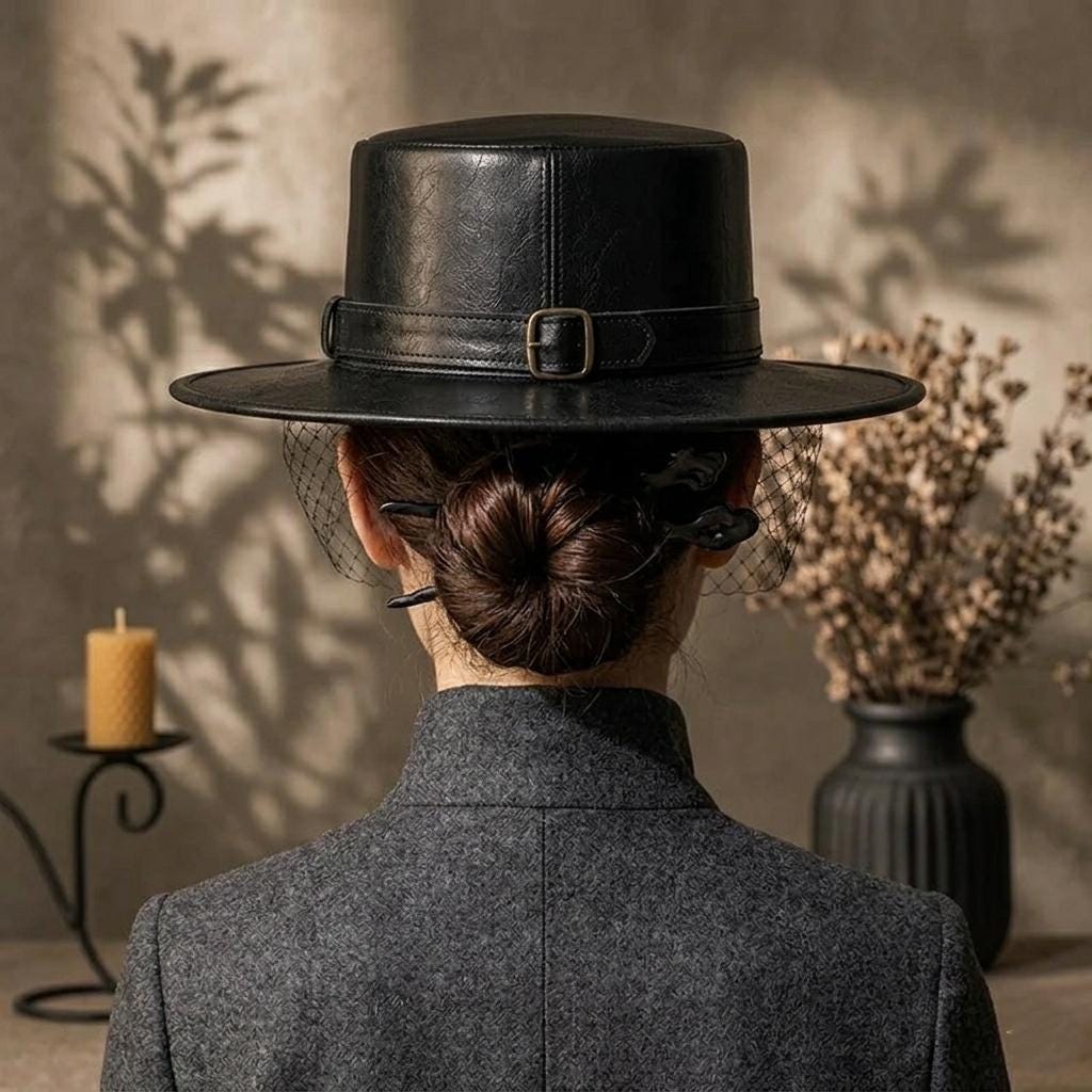 Wide Brim Leather Boater Hat, Flat Top Bolero, Fall Winter  display picture 1
