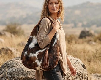 Handmade Hair On Cowhide Shoulder Purse Western Cowgirl Tassel Bag Gift For Her